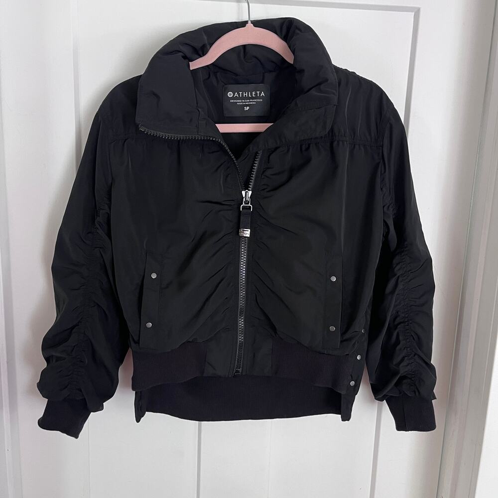 Athleta Point Reyes II Bomber Jacket Black Nylon Petite Small PS